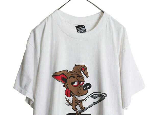 90s ドッグ ジョーク キャラクター イラスト プリント Tシャツ メンズ XL / オールド アニマル メッセージ エロ 下ネタ 大きいサイズ 白 犬