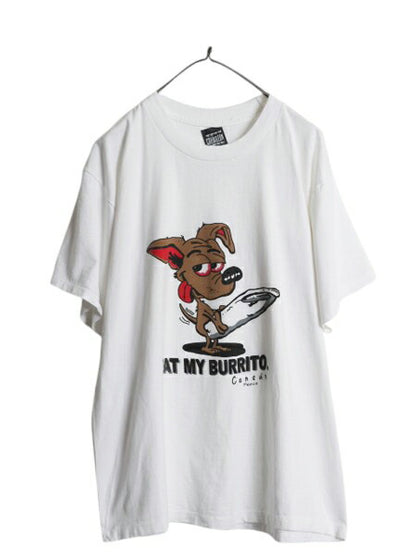 90s ドッグ ジョーク キャラクター イラスト プリント Tシャツ メンズ XL / オールド アニマル メッセージ エロ 下ネタ 大きいサイズ 白 犬
