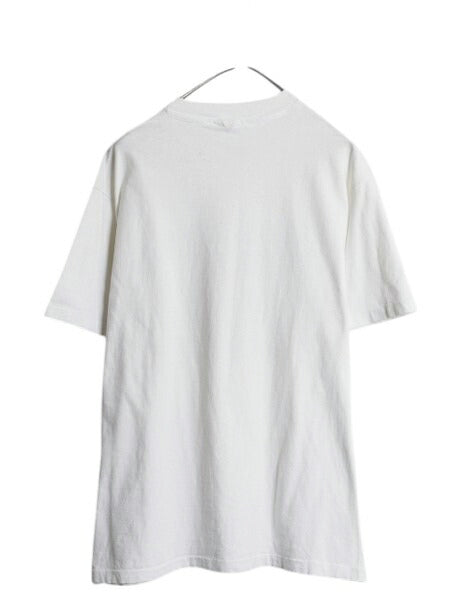 80s USA製 アート イラスト プリント Tシャツ メンズ L 白 古着 ヴィンテージ 自転車 グラフィック メッセージ シングルステッチ ホワイト