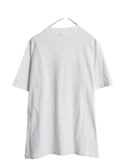 80s USA製 アート イラスト プリント Tシャツ メンズ L 白 古着 ヴィンテージ 自転車 グラフィック メッセージ シングルステッチ ホワイト