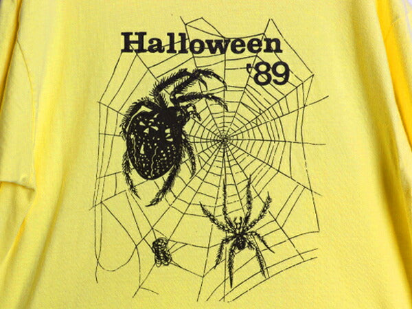 80s USA製 イラスト 両面 プリント Tシャツ L 小さめ メンズ M 程 ヴィンテージ グラフィック アート スパイダー ネット シングルステッチ