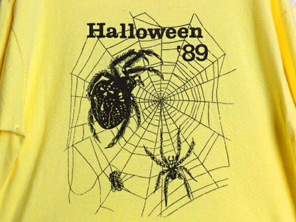 80s USA製 イラスト 両面 プリント Tシャツ L 小さめ メンズ M 程 ヴィンテージ グラフィック アート スパイダー ネット シングルステッチ