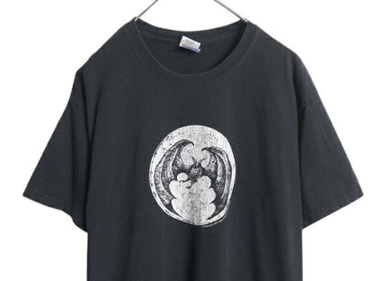 00s コウモリ イラスト アート プリント Tシャツ メンズ L / 古着 オールド アニマル グラフィック ヘビーウェイト カットソー コットン 黒