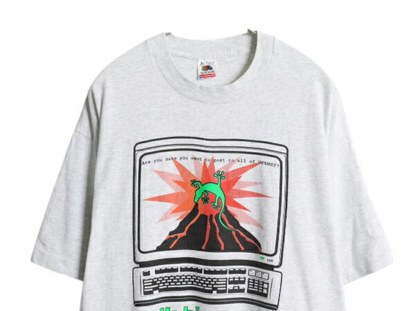 90s USA製 メッセージ イラスト プリント Tシャツ メンズ XL 古着 オールド 大きいサイズ グラフィック シングルステッチ ヘビーウェイト