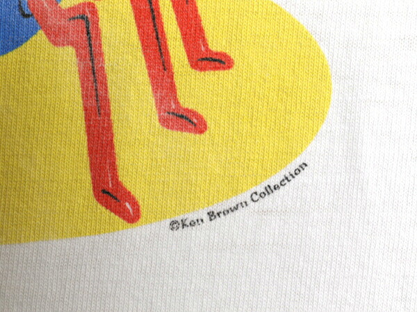 90s 企業物 イラスト プリント リンガー Tシャツ メンズ L 古着 オールド シングルステッチ ツートン グラフィック キャラクター 当時物 白