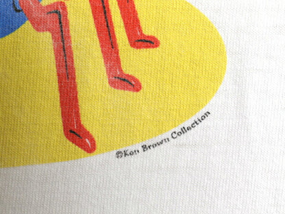 90s 企業物 イラスト プリント リンガー Tシャツ メンズ L 古着 オールド シングルステッチ ツートン グラフィック キャラクター 当時物 白
