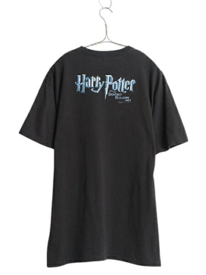 ハリーポッター 両面 プリント Tシャツ メンズ L / 映画 オフィシャル 当時物 ムービー グラフィック イラスト ヘビーウェイト 死の秘宝 黒