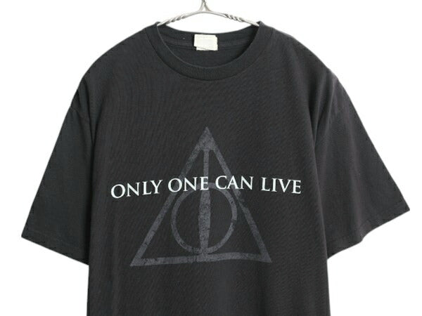 ハリーポッター 両面 プリント Tシャツ メンズ L / 映画 オフィシャル 当時物 ムービー グラフィック イラスト ヘビーウェイト 死の秘宝 黒