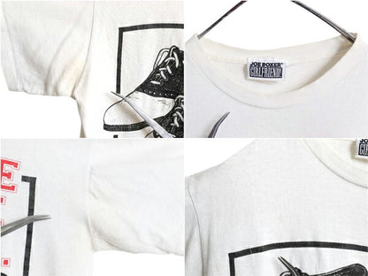 90s USA製 メッセージ サドルシューズ イラスト プリント Tシャツ L 小さめ メンズ M 程 古着 オールド グラフィック シングルステッチ 白