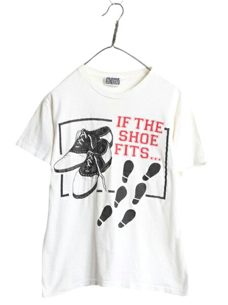 90s USA製 メッセージ サドルシューズ イラスト プリント Tシャツ L 小さめ メンズ M 程 古着 オールド グラフィック シングルステッチ 白