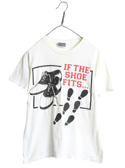 90s USA製 メッセージ サドルシューズ イラスト プリント Tシャツ L 小さめ メンズ M 程 古着 オールド グラフィック シングルステッチ 白