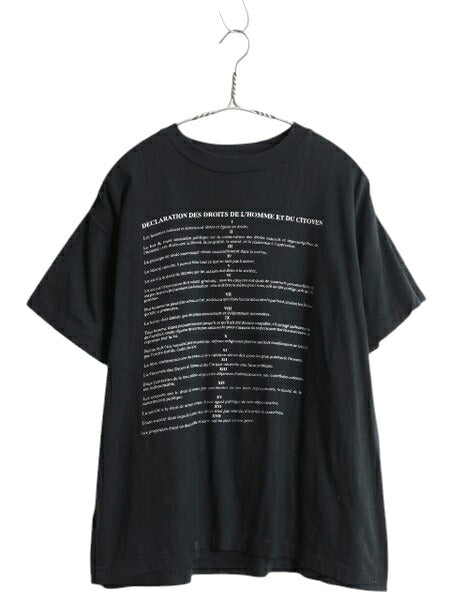 80s メッセージ プリント Tシャツ XXL 小さめ メンズ L 程 ユーロ ヴィンテージ シングルステッチ 黒 当時物 シンプル モノトーン ブラック