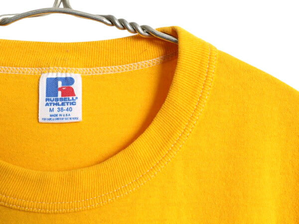 80s USA製 ウイングフット 4段 プリント Tシャツ メンズ レディース M ヴィンテージ カレッジ シングルステッチ ラッセル グラフィック 黄