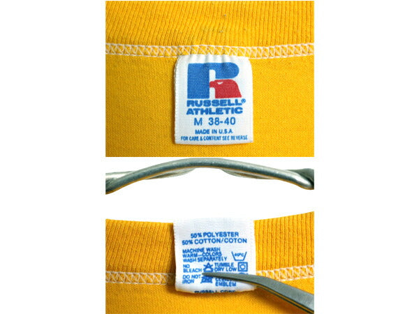 80s USA製 ウイングフット 4段 プリント Tシャツ メンズ レディース M ヴィンテージ カレッジ シングルステッチ ラッセル グラフィック 黄