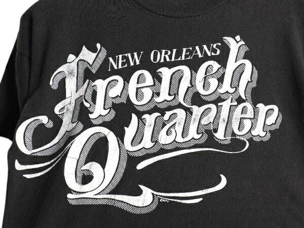 80s パキ綿 プリント Tシャツ メンズ XS 程/ ヴィンテージ グラフィック シングルステッチ ショート丈 モノトーン 黒 雰囲気抜群 ダメージ