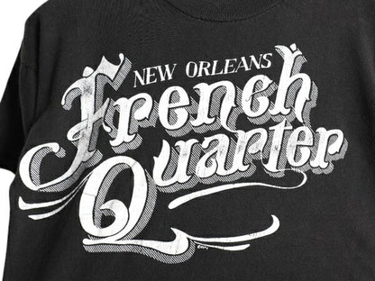80s パキ綿 プリント Tシャツ メンズ XS 程/ ヴィンテージ グラフィック シングルステッチ ショート丈 モノトーン 黒 雰囲気抜群 ダメージ