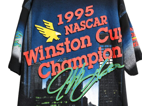 90s USA製 ナスカー イラスト 全面 プリント Tシャツ メンズ M 古着 オールド グラフィック モータースポーツ レース オールオーバー 黒