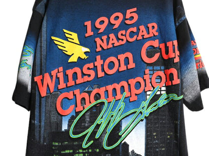 90s USA製 ナスカー イラスト 全面 プリント Tシャツ メンズ M 古着 オールド グラフィック モータースポーツ レース オールオーバー 黒
