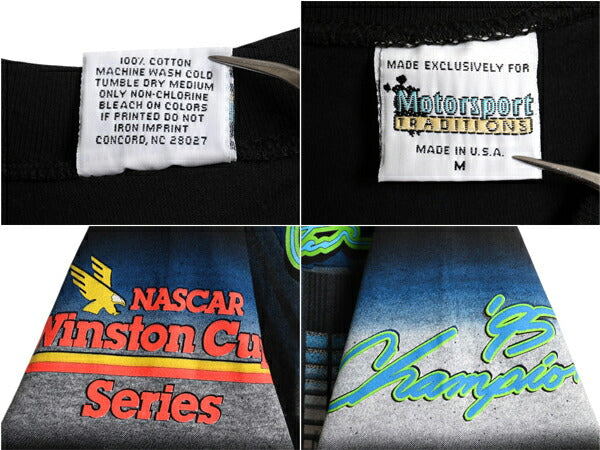 90s USA製 ナスカー イラスト 全面 プリント Tシャツ メンズ M 古着 オールド グラフィック モータースポーツ レース オールオーバー 黒