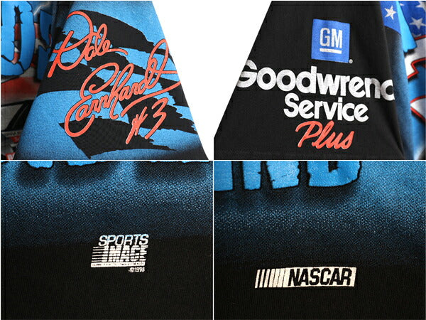 90s USA製 ナスカー イラスト 全面 プリント Tシャツ メンズ XXL オールド グラフィック モータースポーツ オールオーバー 黒 大きいサイズ