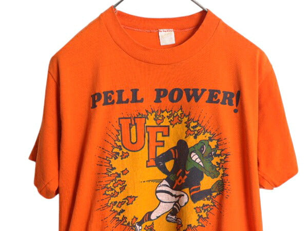 70s 80s USA製 カレッジ キャラクター イラスト プリント Tシャツ メンズ L 小さめ M 程 古着 ヴィンテージ シングルステッチ フットボール