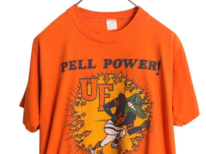 70s 80s USA製 カレッジ キャラクター イラスト プリント Tシャツ メンズ L 小さめ M 程 古着 ヴィンテージ シングルステッチ フットボール