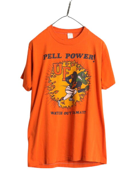 70s 80s USA製 カレッジ キャラクター イラスト プリント Tシャツ メンズ L 小さめ M 程 古着 ヴィンテージ シングルステッチ フットボール