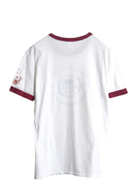 80s USA製 ミリタリー プリント リンガー Tシャツ L 小さめ メンズ レディース M 程 古着 ヴィンテージ 当時物 軍物 USN イラスト ツートン