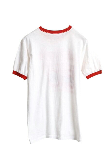 70s レーシングカー イラスト 染込み プリント リンガー Tシャツ メンズ レディース S 程 ヴィンテージ シングルステッチ レース アメ車 白