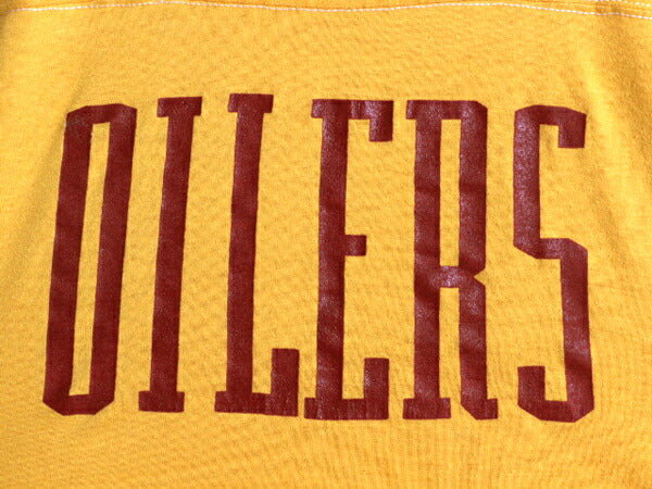 80s USA製 プリント フットボール Tシャツ メンズ M 程 ヴィンテージ NFL オイラーズ シングルステッチ ヘビーウェイト コットン イエロー
