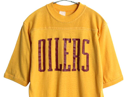 80s USA製 プリント フットボール Tシャツ メンズ M 程 ヴィンテージ NFL オイラーズ シングルステッチ ヘビーウェイト コットン イエロー