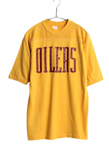 80s USA製 プリント フットボール Tシャツ メンズ M 程 ヴィンテージ NFL オイラーズ シングルステッチ ヘビーウェイト コットン イエロー