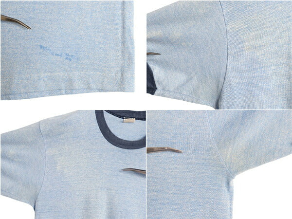 70s USA製 タウンクラフト 無地 リンガー Tシャツ メンズ L 小さめ M 程 ヴィンテージ シングルステッチ ツートン ブランク 霜降り ブルー