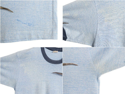 70s USA製 タウンクラフト 無地 リンガー Tシャツ メンズ L 小さめ M 程 ヴィンテージ シングルステッチ ツートン ブランク 霜降り ブルー