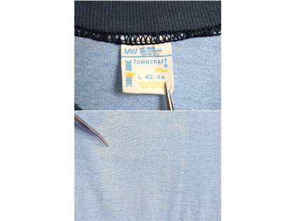 70s USA製 タウンクラフト 無地 リンガー Tシャツ メンズ L 小さめ M 程 ヴィンテージ シングルステッチ ツートン ブランク 霜降り ブルー