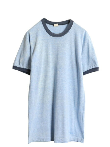 70s USA製 タウンクラフト 無地 リンガー Tシャツ メンズ L 小さめ M 程 ヴィンテージ シングルステッチ ツートン ブランク 霜降り ブルー