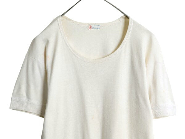 50s 60s Crowntex ラウンドネック 無地 半袖 Tシャツ メンズ L 程 / ヴィンテージ 100% コットン シングルステッチ インナー リブ付き 白