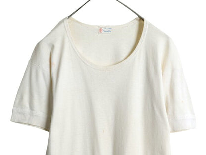 50s 60s Crowntex ラウンドネック 無地 半袖 Tシャツ メンズ L 程 / ヴィンテージ 100% コットン シングルステッチ インナー リブ付き 白