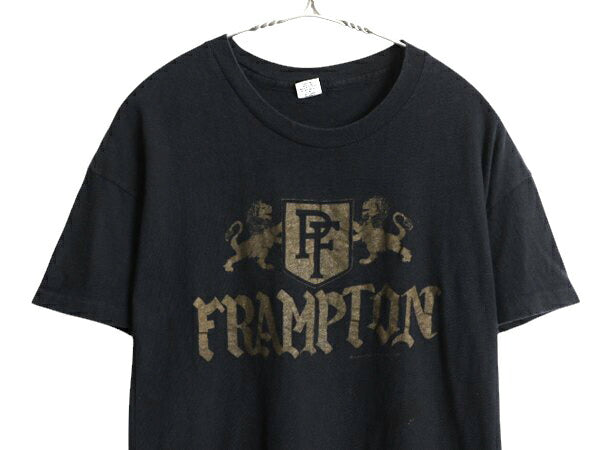 70s USA製 ピーター フランプトン ロゴ イラスト プリント Tシャツ XL 小さめ メンズ L / ヴィンテージ ロック シングルステッチ 黒 当時物