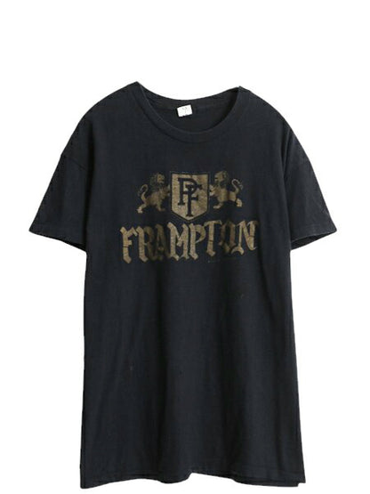 70s USA製 ピーター フランプトン ロゴ イラスト プリント Tシャツ XL 小さめ メンズ L / ヴィンテージ ロック シングルステッチ 黒 当時物