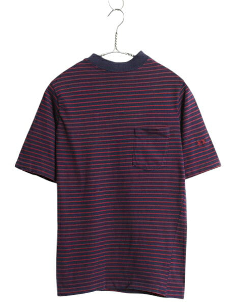70s ハンテン ポケット付き ボーダー 半袖 Tシャツ メンズ レディース XS 程 ヴィンテージ ポケT サーフ ツートン 当時物 シングルステッチ