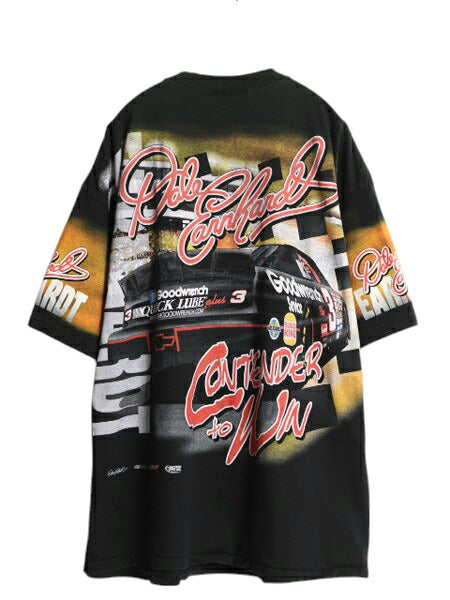 90s USA製 ナスカー イラスト 全面 プリント Tシャツ メンズ XXL オールド グラフィック モータースポーツ オールオーバー 大きいサイズ 黒