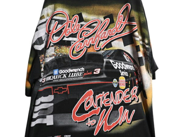 90s USA製 ナスカー イラスト 全面 プリント Tシャツ メンズ XXL オールド グラフィック モータースポーツ オールオーバー 大きいサイズ 黒