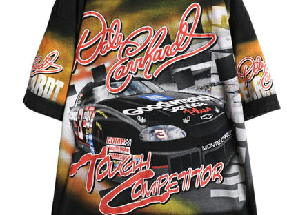 90s USA製 ナスカー イラスト 全面 プリント Tシャツ メンズ XXL オールド グラフィック モータースポーツ オールオーバー 大きいサイズ 黒