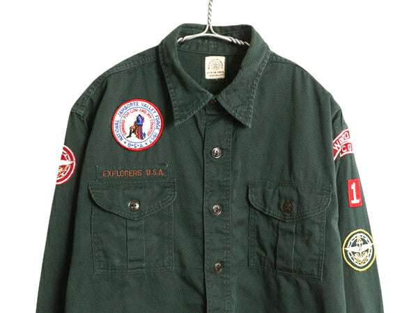 60s USA製 BSA ボーイスカウト 長袖 シャツ メンズ L 程 古着 ヴィンテージ ワッペン 付き ヘビーウェイト コットン ツイル 大きいサイズ