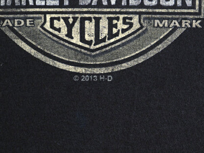 ハーレー ダビットソン 両面 プリント Tシャツ メンズ L / 古着 オフィシャル ヘビーウェイト イーグル バイク イラスト グラフィック 黒