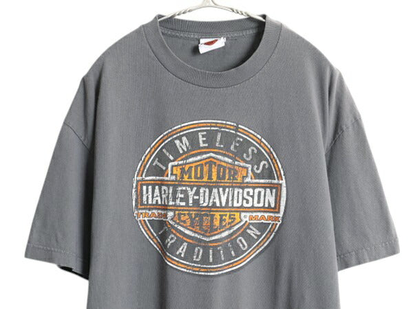 ハーレー ダビットソン 両面 プリント Tシャツ メンズ XL 程 古着 オフィシャル ヘビーウェイト スカル バイク グラフィック 大きいサイズ