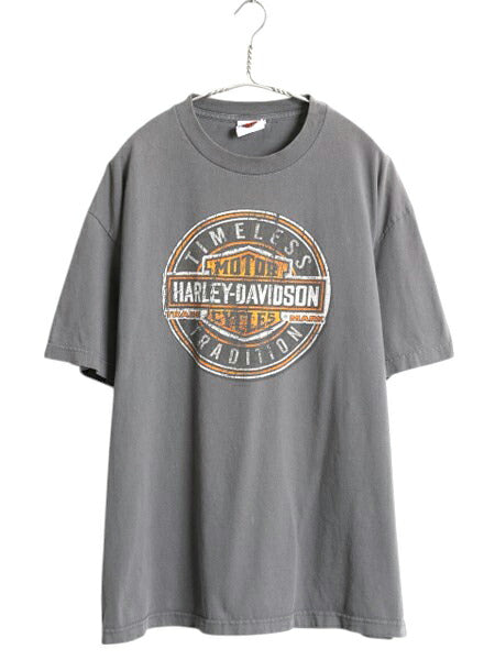 ハーレー ダビットソン 両面 プリント Tシャツ メンズ XL 程 古着 オフィシャル ヘビーウェイト スカル バイク グラフィック 大きいサイズ