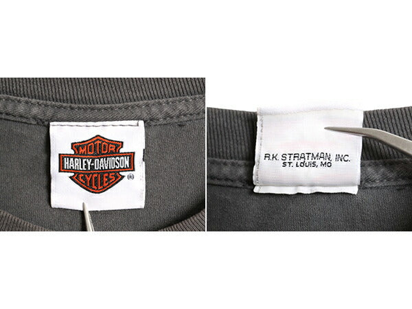 ハーレー ダビットソン 両面 プリント Tシャツ メンズ XL 程 古着 オフィシャル ヘビーウェイト スカル バイク グラフィック 大きいサイズ