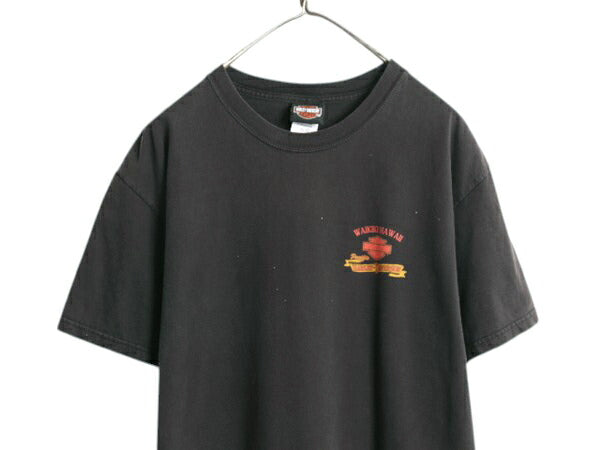 00s ハーレー ダビットソン 両面 プリント Tシャツ メンズ L 古着 オールド オフィシャル ヘビーウェイト バイク イラスト グラフィック 黒